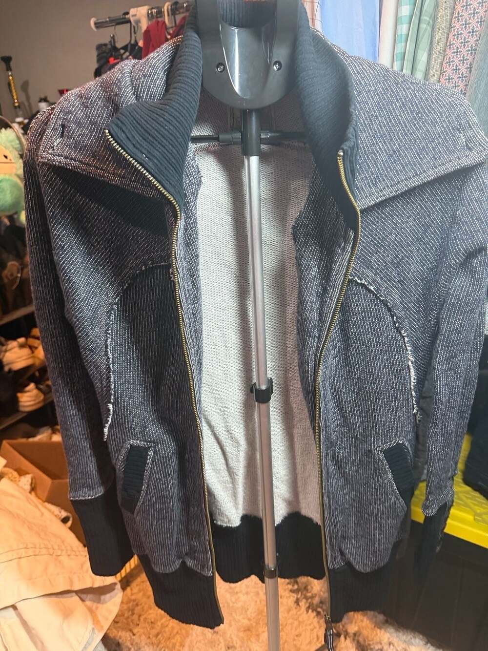 Free People Full Zip Jacket Size M/M Black Gray Tweed